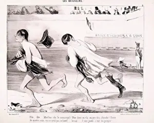 Hygienic Prints: Les Baigneurs. File... File... Moellon! v. le Municipal... 1839. Creator: Honore Daumier
