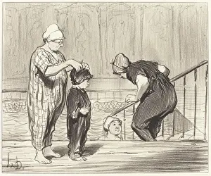 Swimming Prints: Les Baigneuses - en Famille, 1847. Creator: Honore Daumier