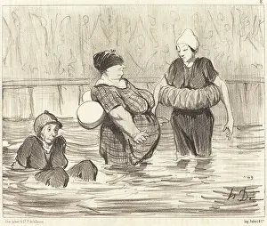 Swimming Prints: Les baigneuses prudentes, 1847. Creator: Honore Daumier