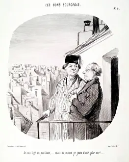 Accommodation Prints: Les Bons Bourgeois. Je suis loge un peu haut..... 1846. Creator: Honore Daumier
