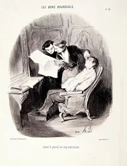 Distracted Prints: Les Bons Bourgeois - Quand le journal est trop interessant, 1846. Creator: Honore Daumier