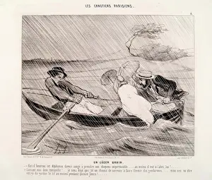 Umbrellas Prints: Les Canotiers Parisiens-Un Leger Grain, 1843. Creator: Honore Daumier
