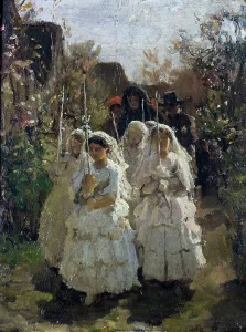Communion Prints: Les communiantes à Courrières, c.1855. Creator: Jules Breton