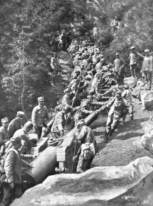 Hauling Prints: Les difficultes de la guetre en Montagne; une grosse piece halee a bras par 600 hommes