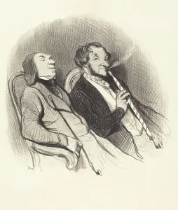 Pipe Prints: Les fumeurs de hadchids, 1845. Creator: Honore Daumier
