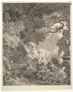 Fragonard Prints: Les Hazards heureux de l Escarpolette. n. d. Creator: Nicolas de Launay