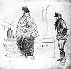 Possessions Prints: Les Indesirables; Immobilisee par ses excedents de bagages devant le pont de Kehl