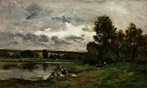 Ominous Prints: Les Laveuses, 1873. Creator: Charles Francois Daubigny