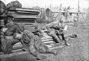 Second Battle Of The Somme Prints: Les Leurs, apres la bataille: prisonniers allemands extenues