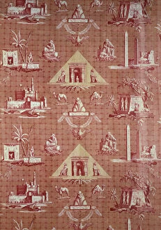 Pyramid Gallery: Les Monuments d'Egypte (The Monuments of Egypt), furnishing fabric, France, c. 1800