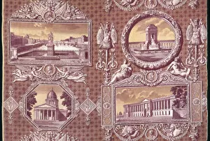 Les Monuments de Paris (The Monuments of Paris) (Furnishing Fabric), France, 1816/18
