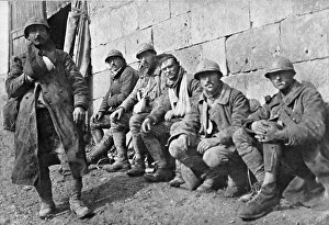Second Battle Of The Somme Prints: Les Notres, apres la bataille: blesses francais attendant leur evacuationle poste de