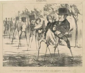 Stilts Prints: Les Parisiens ayant trouvé le moyen de circuler... 19th century. Creator: Honore Daumier