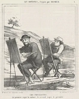 Materials Prints: Les paysagistes. Le premier copie la nature, 19th century. Creator: Honore Daumier