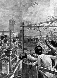 les premieres operations Italiennes; un biplan autrichien sur Venise le 24 mai, 1915. Creator: R Paoletti