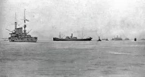 Battleships Prints: Les Premiers Contingents Americains en France; L'entrée des transports americains sous