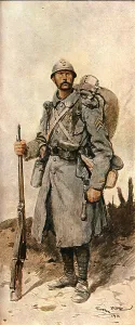 Les transformations du fantassin Francais pendant la guerre, 1916. Creator: Georges Bertin Scott