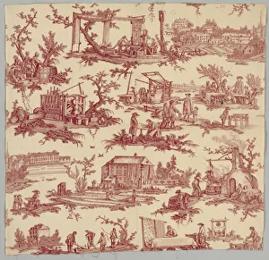 Plain Weave Cotton Prints: Les Travaux de la Manufacture, c. 1790s. Creator: Unknown