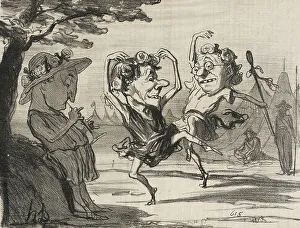 Garlands Prints: Les trois disciples de Mr. Cobdem se livrant.. 1854. Creator: Honore Daumier