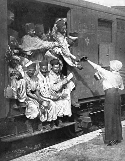 Stop Prints: Les Turcos; Un arret dans une Gare d'un train de Tirailleurs, 1914. Creator: Unknown