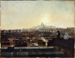Gare Du Nord Prints: Les Voies de la gare du Nord, les toits de l'hôpital Lariboisière et la colline de Montmartre