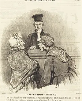 Shawl Prints: Les Voisines devant le Juge de Paix, 1845. Creator: Honore Daumier