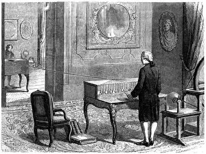 Images Dated 31st January 2006: Lesage experimenting with the first electric telegraph, Geneva, 1774 (c1870)