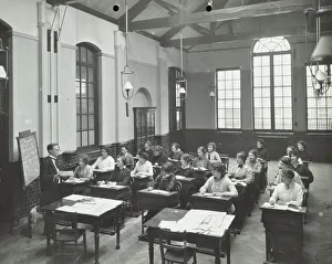 Fulham Prints: A lesson at the Fulham Girl Clerks Training School, Fulham, London, 1915