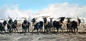 In A Row Prints: Let us take out the herd, 1853. Artist: Emile Charles Joseph Loubon