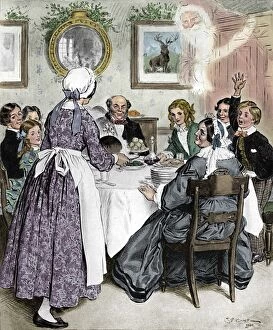 Colourised Collection: Let Me Think of the Comfortable Family Dinners. 1862, (1923). Artist: Charles Edmund Brock