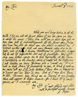 Alexander Pope Gallery: Letter from Alexander Pope to Charles Montagu, 3rd December 1714.Artist: Alexander Pope