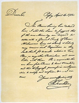 Signature Collection: Letter from Benjamin Franklin to David Hartley MP, 14th April 1782.Artist: Benjamin Franklin