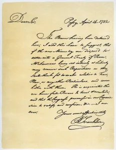 Signature Collection: Letter from Benjamin Franklin to David Hartley MP, 14th April 1782.Artist: Benjamin Franklin