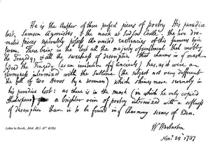 John Milton Prints: Part of a letter from Bishop Warburton