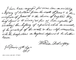Correspondence Prints: Part of a letter from Dr William Robertson concerning his History of Scotland