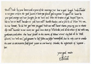 Images Dated 10th October 2006: Letter from Edward VI to his uncle, Edward Seymour, 18th September 1547. Artist: King Edward VI