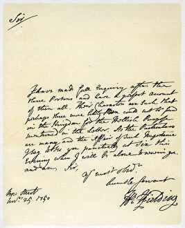 Images Dated 18th October 2006: Letter from Henry Fielding to Hutton Perkins, 25th November 1750.Artist: Henry Fielding