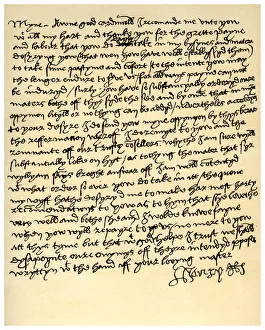 Letter from Henry VIII to Cardinal Wolsey, c1518.Artist: King Henry VIII Letter from Henry VIII to Cardinal Wolsey, c1518.Artist: King Henry VIII