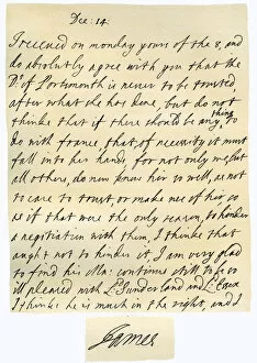 Images Dated 18th October 2006: Letter from James II to his brother-in-law, Lawrence Hyde, late 17th century.Artist: King James II