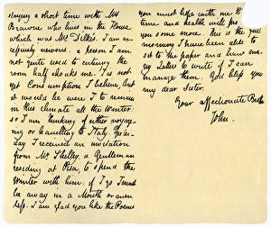 Sister Collection: Letter from John Keats to his sister, Fanny Keats, 14th August 1820. Artist: John Keats