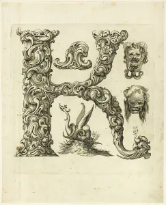 Gargoyle Prints: Letter K, 1630. Creator: Pierre Aubry