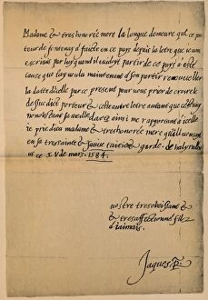 Sepia Collection: Letter from King James VI (1566-1625) to his Mother, Queen Mary (1542-1587), 1584-5