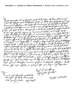 A letter from Miles Coverdale, Bishop of Exeter, to Thomas Lord Cromwell, 1538, (1840). Artist: Miles Coverdale