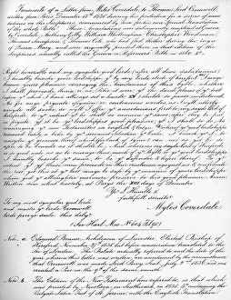 A letter from Miles Coverdale, Bishop of Exeter, to Thomas Lord Cromwell, 1538, (1840).Artist: Miles Coverdale A letter from Miles Coverdale, Bishop of Exeter, to Thomas Lord Cromwell, 1538, (1840).Artist: Miles Coverdale