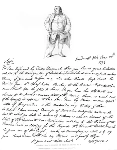 Grose Prints: A letter and portrait of Francis Grose, 1772, (1840). Artist: Francis Grose