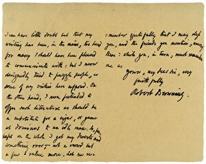 Letter from Robert Browning to William G Kingsland, 27th November 1868. Artist: Robert Browning