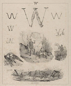 Battle Of Waterloo Gallery: The letter 'W': Washington, Wagram, Waterloo, 1833. Creator: Victor Adam