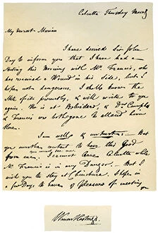 Images Dated 18th October 2006: Letter from Warren Hastings, Governor-General of Bengal to his wife