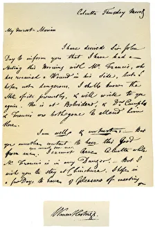 Letter from Warren Hastings, Governor-General of Bengal to his wife, 17th August 1780. Artist: Warren Hastings