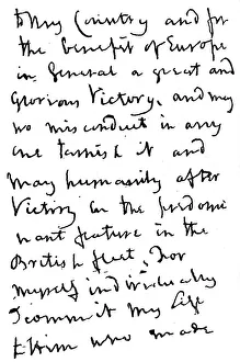 John Richard Gallery: Part of a letter written by Nelson just before the Battle of Trafalgar, 1805 (1894)